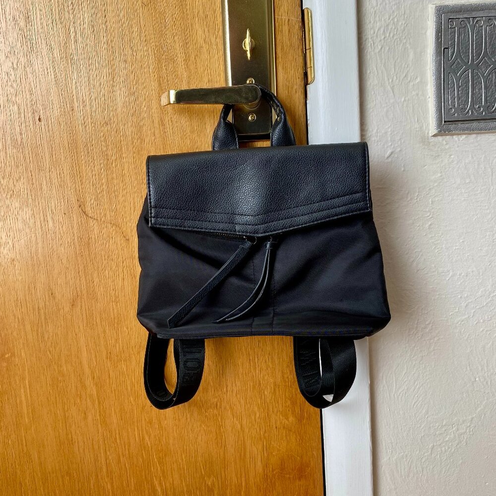 BOTKIER Trigger Nylon Mini Backpack Black Logo Straps 2 Zip Pockets Magnet Close